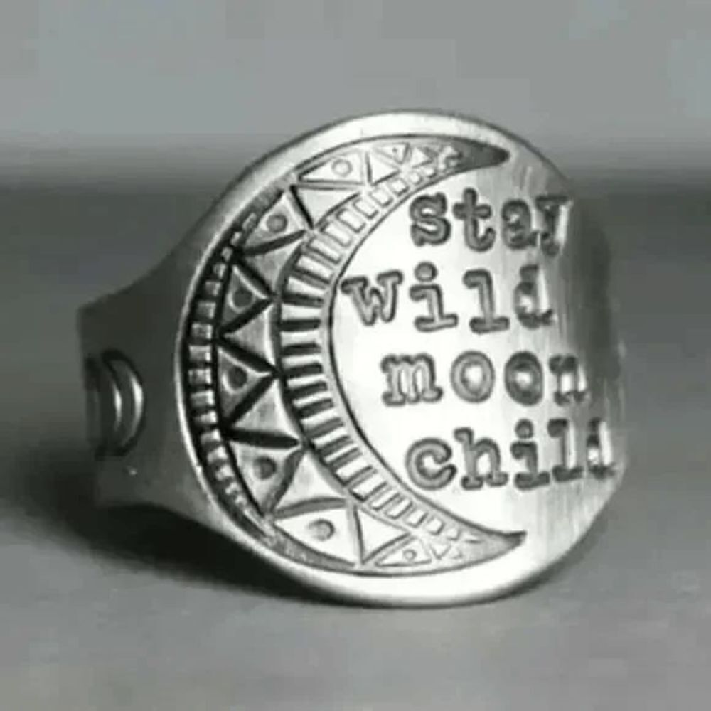 Stay Wild Moon Child Antique Silver Copper Unisex Ring Triple Moon Goddess